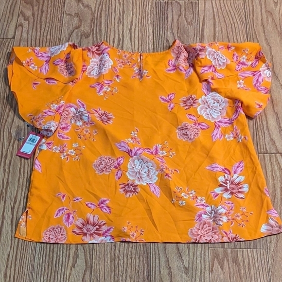 Orange floral blouse size 1X Vince Camuto short-sleeve business casual NEW - Picture 2 of 2